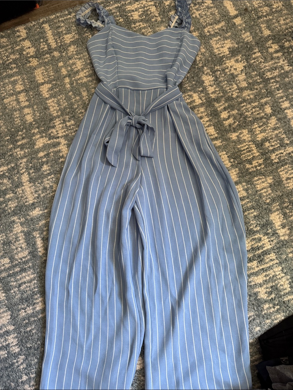 Inspired Hearts Blue and White Striped Jumpsuit